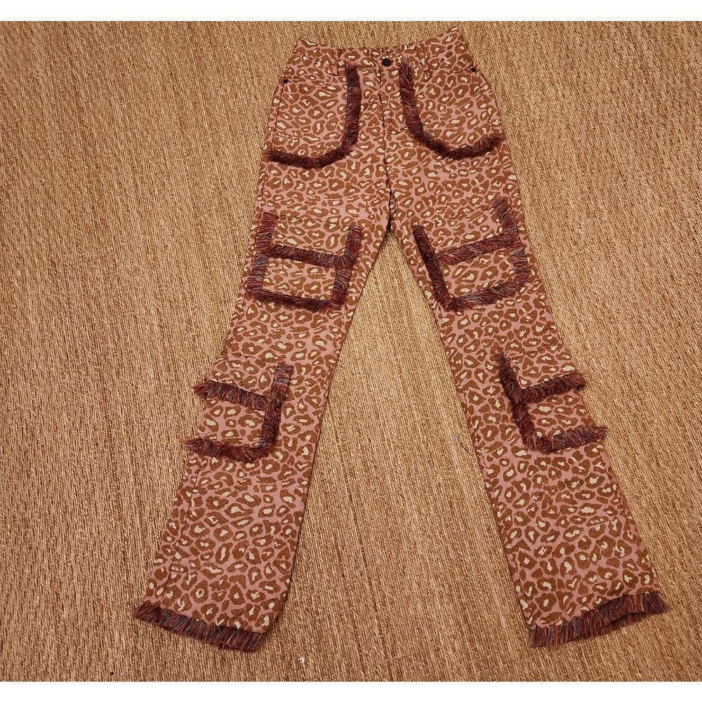 Rockstar Original Leopard Print Pants with Fringe Size M NWOT